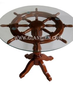 SHIP WHEEL TABLE WITH GLASS TOP