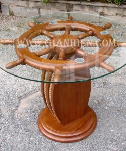 SHIP WHEEL TABLE WITH GLASS TOP