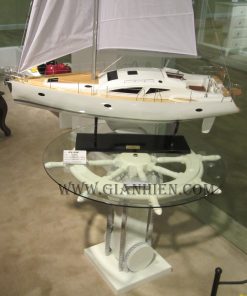 SHIP WHEEL TABLE WHITE PAINTED