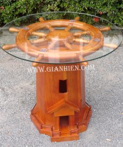 LIGHTHOUSE SHIP WHEEL TABLE WITH CABINET