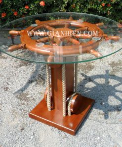 SHIP WHEEL TABLE WITH GLASS TOP